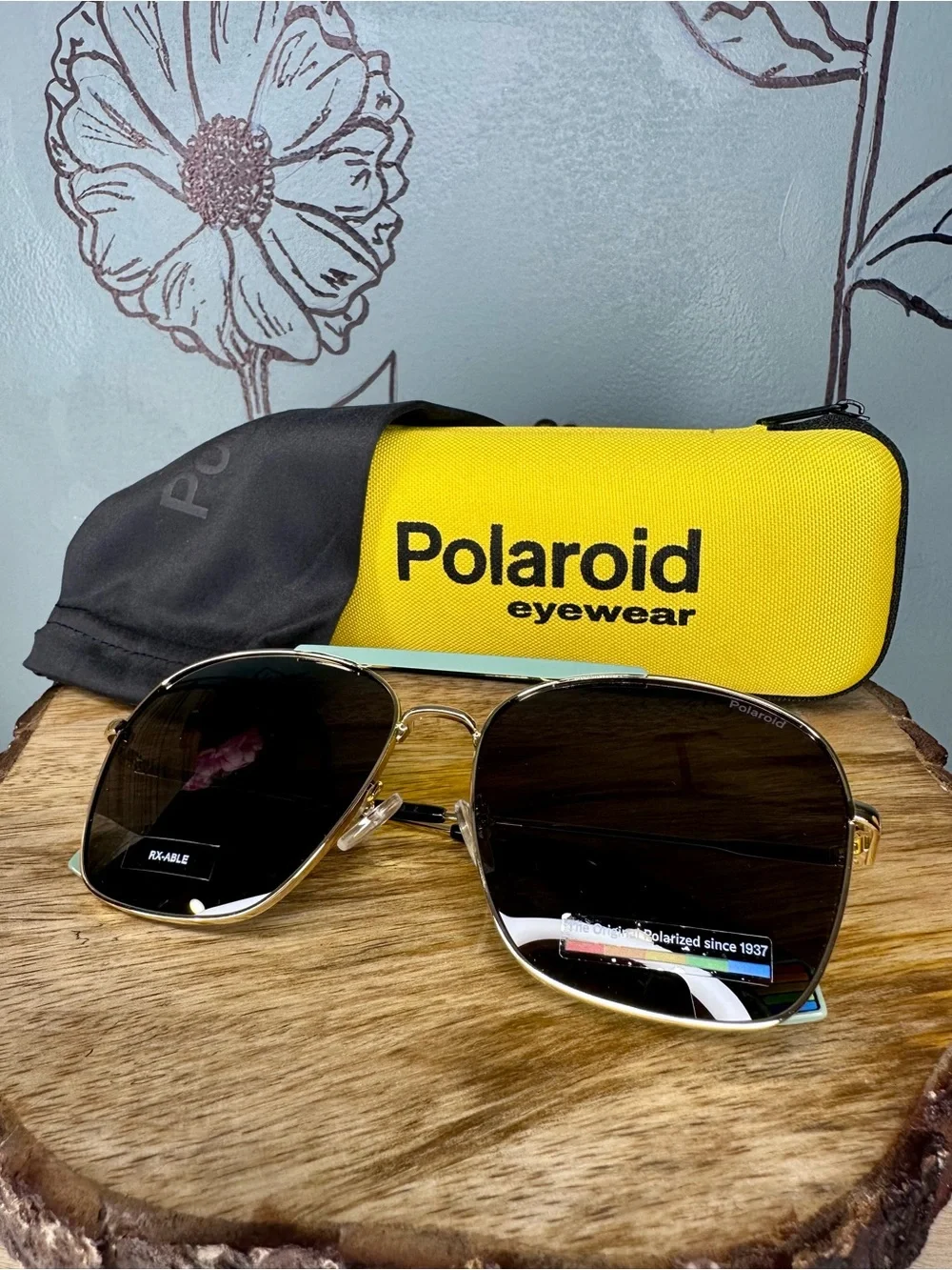 Polaroid Men’s Aviator Sunglasses in Gold Frame with Black Lenses